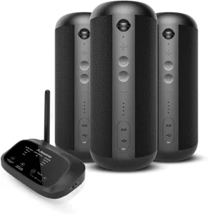 Avantree Harmony 2 - [Bluetooth Version] Advanced Multi-Room Wireless Stereo Speaker System for Home & Outdoor, with Bluetooth & Wired Input Options, Set of 3 - Each Speaker Can Be Used Independently