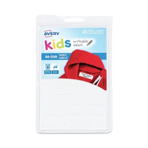 Avery® Avery Kids No-Iron Fabric Labels, Handwrite Only, Assorted Shapes and Sizes, White, 15 Labels/Sheet, 3 Sheets/Pack