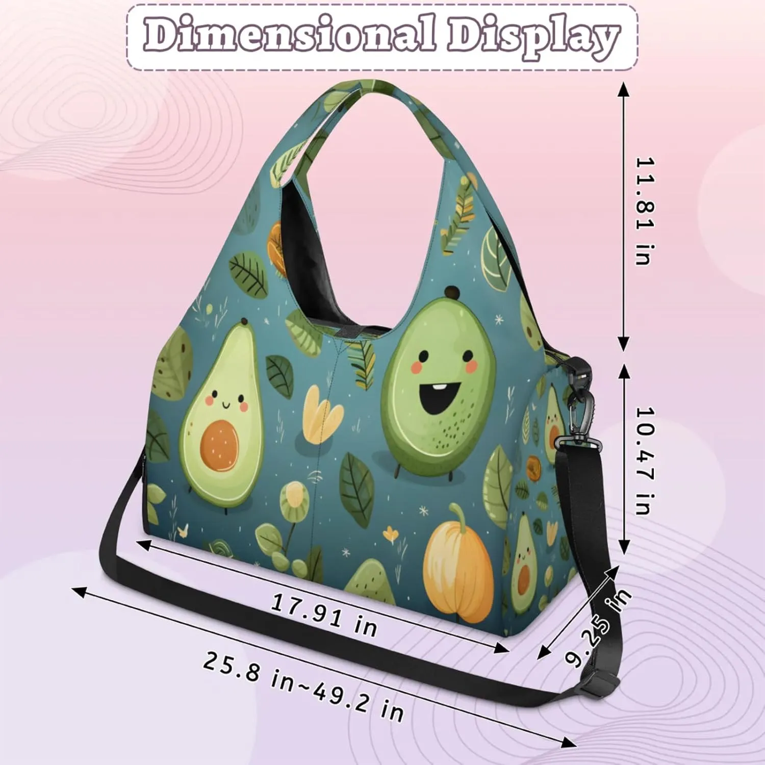 Avocado Whimsical Blend Waterproof Gym Bag for Men Women, Sports Duffel Bag with Shoe Compartment Yoga Mat Holder, Portable Large Travel Bag for Fitness, Camping, Weekend Trips
