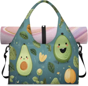 Avocado Whimsical Blend Waterproof Gym Bag for Men Women, Sports Duffel Bag with Shoe Compartment Yoga Mat Holder, Portable Large Travel Bag for Fitness, Camping, Weekend Trips