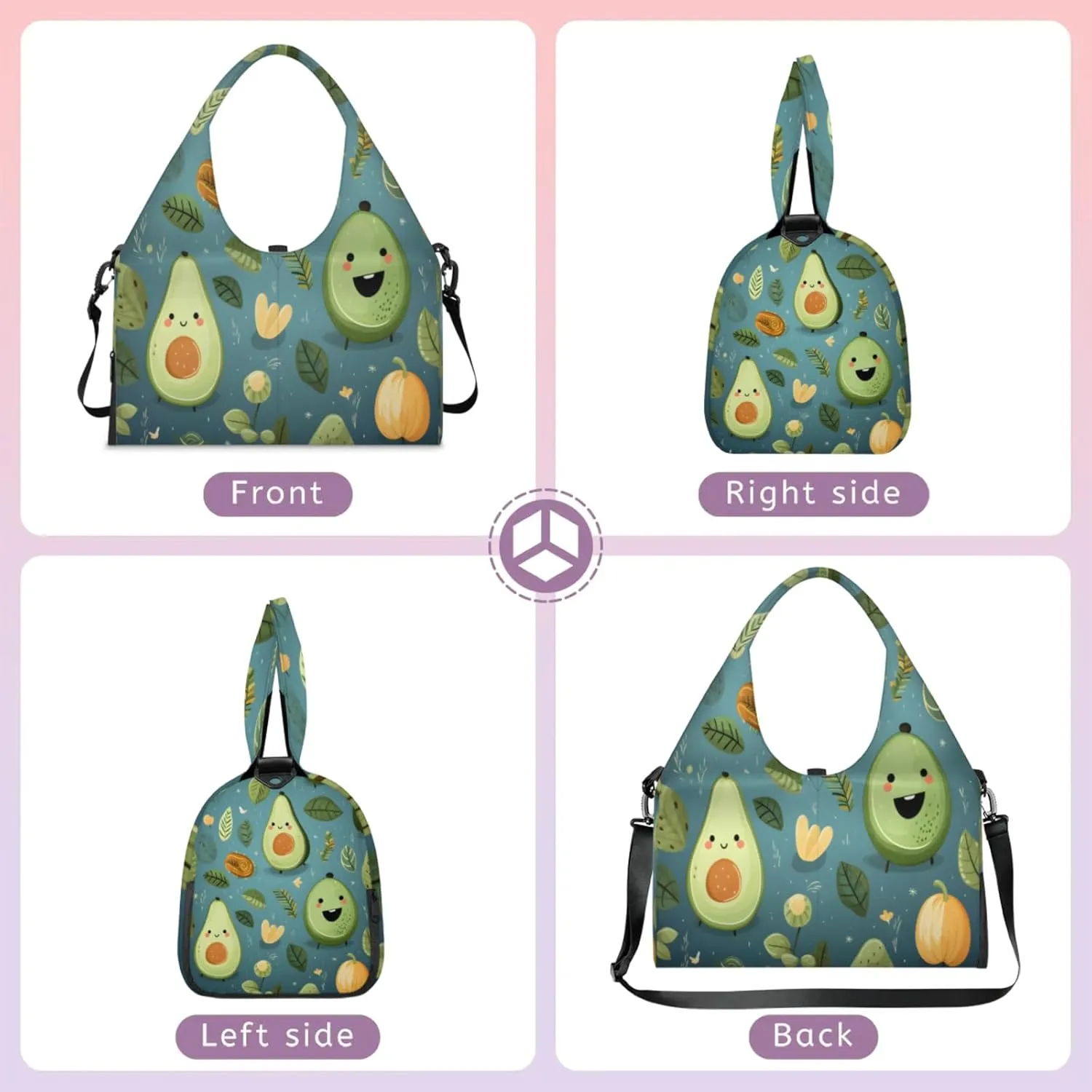 Avocado Whimsical Blend Waterproof Gym Bag for Men Women, Sports Duffel Bag with Shoe Compartment Yoga Mat Holder, Portable Large Travel Bag for Fitness, Camping, Weekend Trips