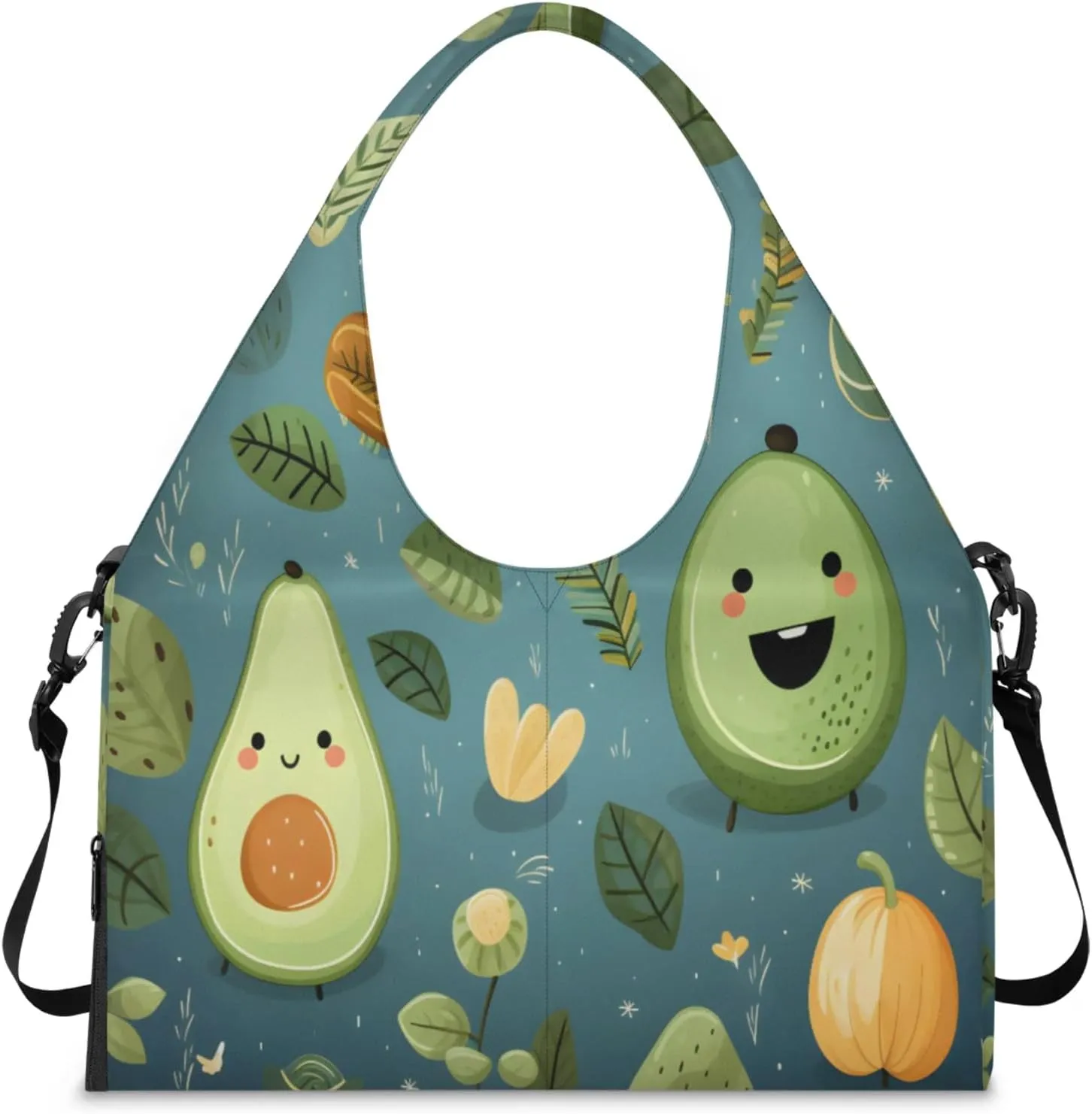 Avocado Whimsical Blend Waterproof Gym Bag for Men Women, Sports Duffel Bag with Shoe Compartment Yoga Mat Holder, Portable Large Travel Bag for Fitness, Camping, Weekend Trips