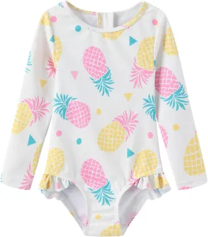 Baby and Toddler Girls One Piece Rash Guard Swimsuits for Girls Long Sleeve Swim Shirts with Sun Protection