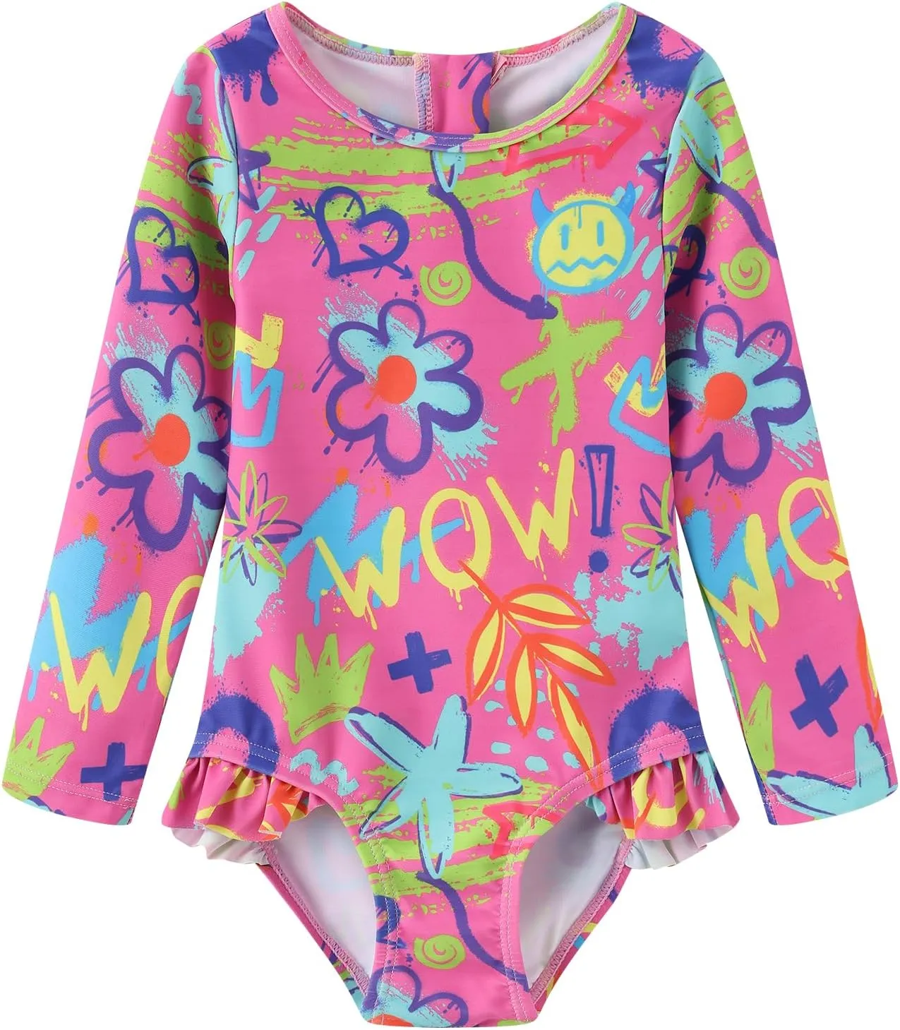 Baby and Toddler Girls One Piece Rash Guard Swimsuits for Girls Long Sleeve Swim Shirts with Sun Protection
