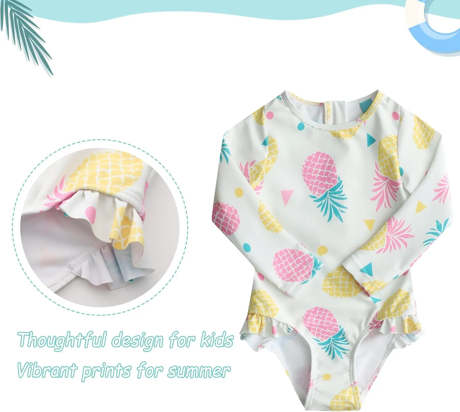 Baby and Toddler Girls One Piece Rash Guard Swimsuits for Girls Long Sleeve Swim Shirts with Sun Protection