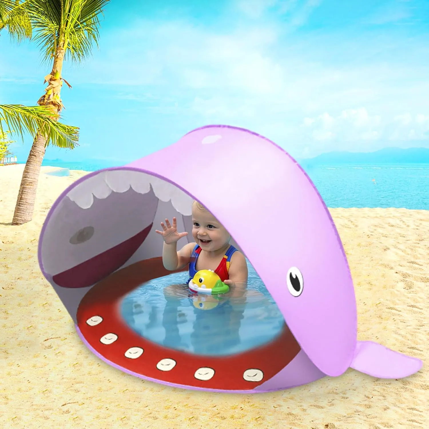Baby Beach Tent Pop Up, Portable Pop Up Infant Ball Pit Tent, Toddler Wading Pool, Outdoor Shelter Sun Shade Must Haves Essentials Accessories, Perfect for Summer Beach Fun (Red)