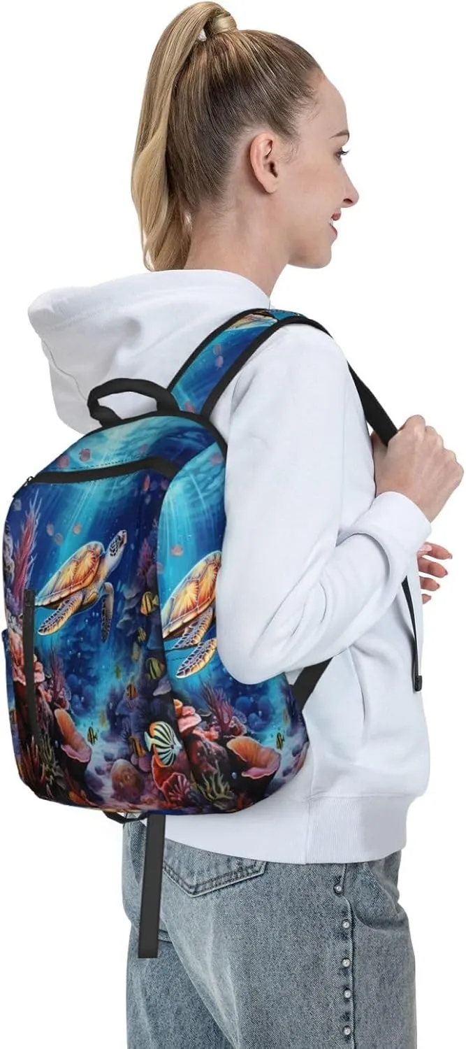 Backpack For Women Men Marine Animals Sea Turtles Tarfish Bookbag Lightweight Travel Casual Daypack Water Resistant Outdoor Hiking Sport Rucksack