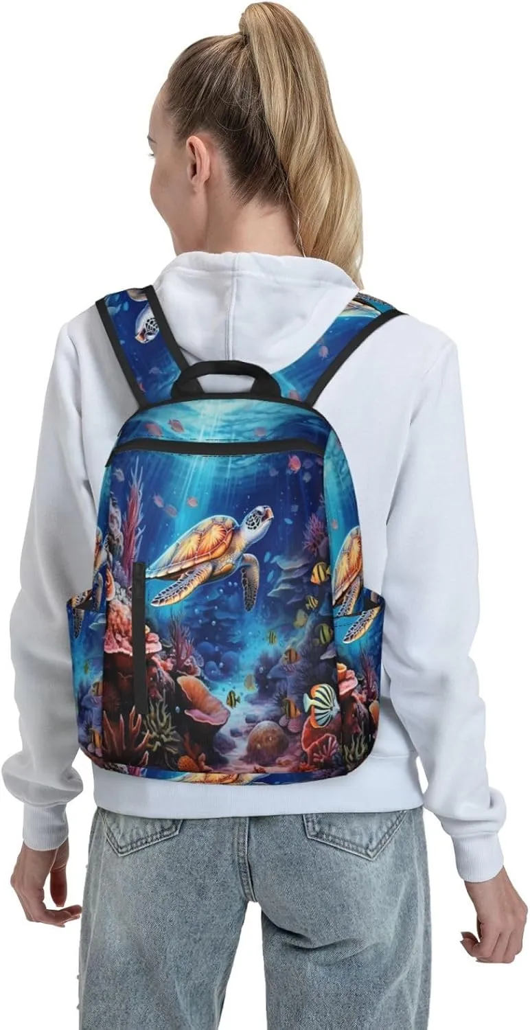 Backpack For Women Men Marine Animals Sea Turtles Tarfish Bookbag Lightweight Travel Casual Daypack Water Resistant Outdoor Hiking Sport Rucksack
