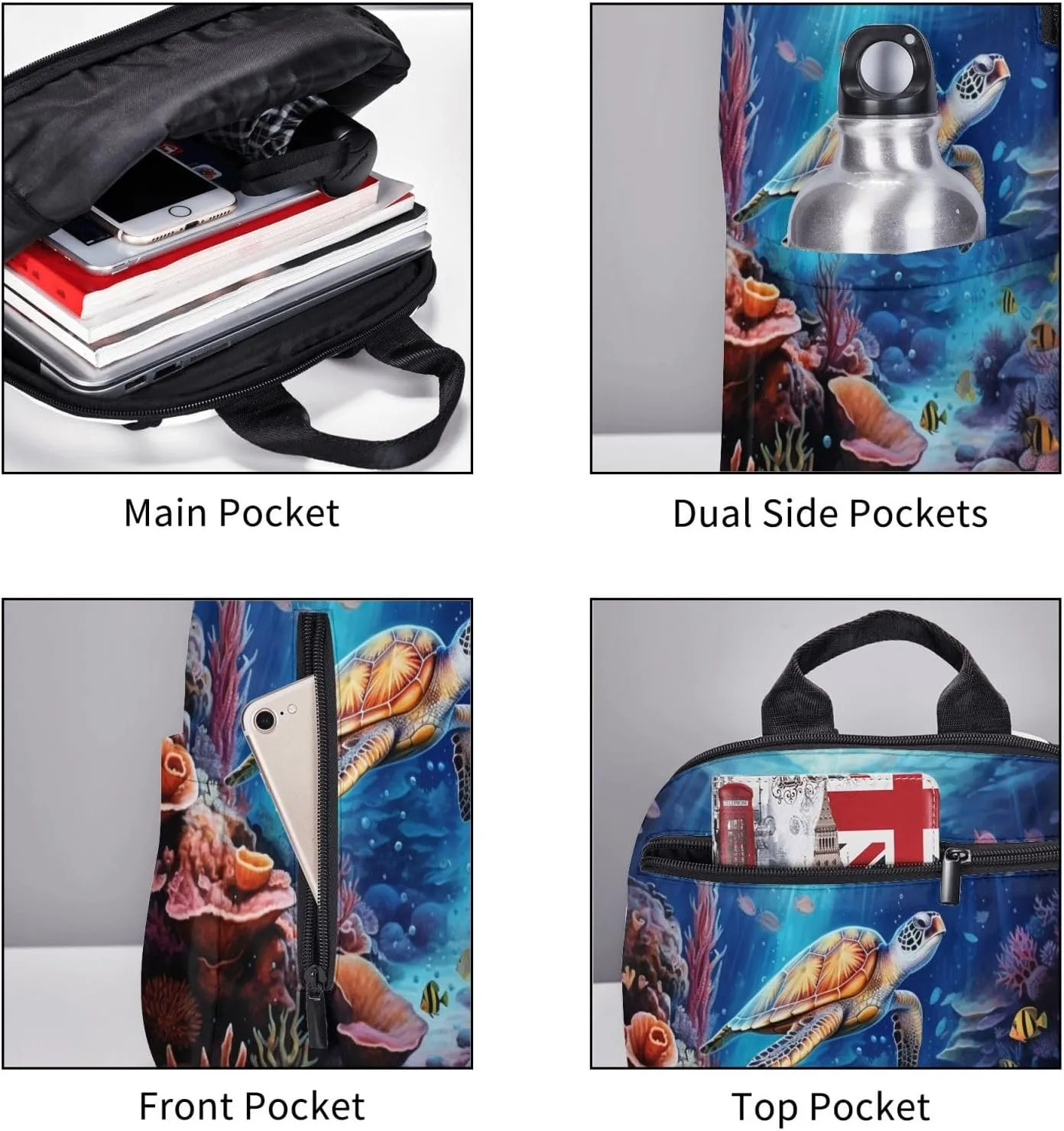 Backpack For Women Men Marine Animals Sea Turtles Tarfish Bookbag Lightweight Travel Casual Daypack Water Resistant Outdoor Hiking Sport Rucksack