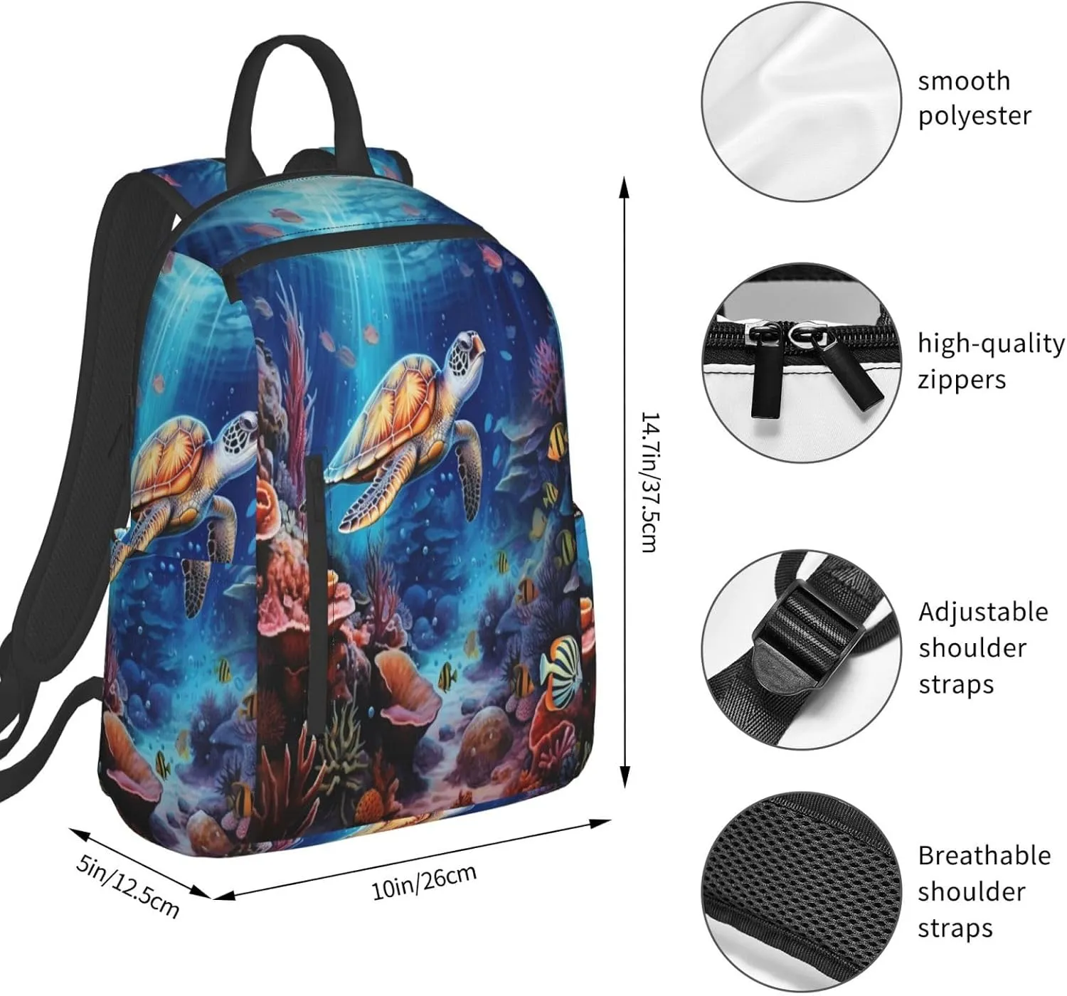 Backpack For Women Men Marine Animals Sea Turtles Tarfish Bookbag Lightweight Travel Casual Daypack Water Resistant Outdoor Hiking Sport Rucksack