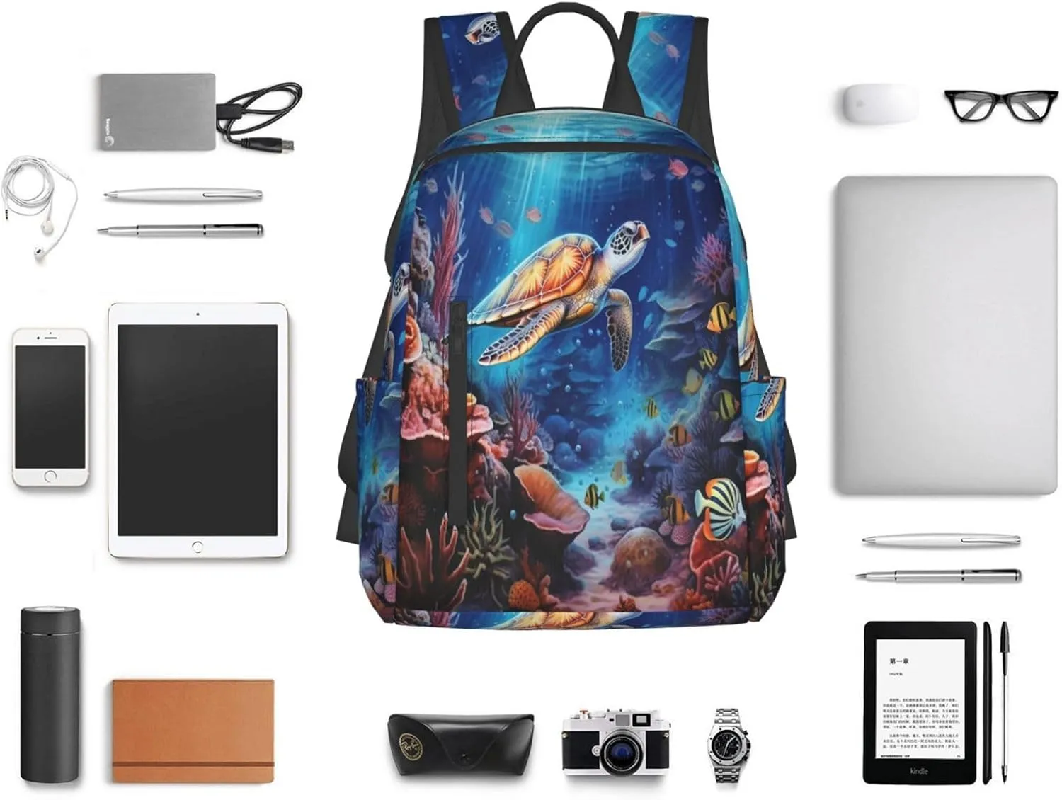 Backpack For Women Men Marine Animals Sea Turtles Tarfish Bookbag Lightweight Travel Casual Daypack Water Resistant Outdoor Hiking Sport Rucksack
