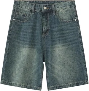 Baggy Jean Shorts for Men Casual Retro Loose Fit Denim Shorts