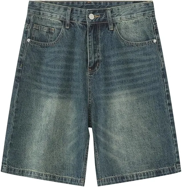 Baggy Jean Shorts for Men Casual Retro Loose Fit Denim Shorts