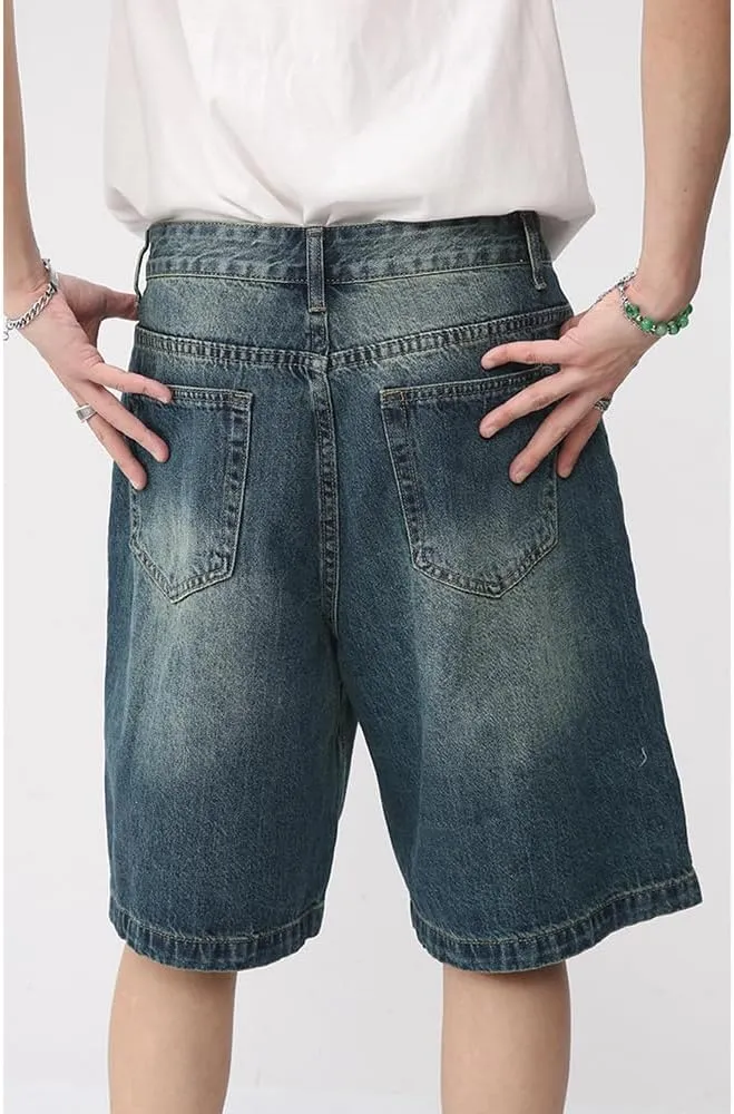 Baggy Jean Shorts for Men Casual Retro Loose Fit Denim Shorts