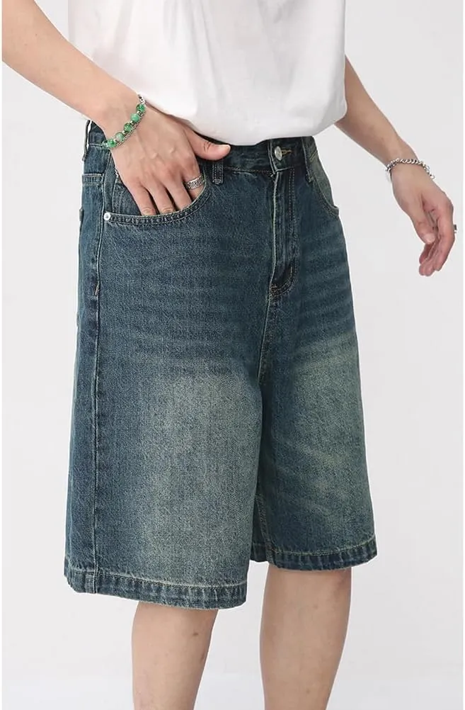 Baggy Jean Shorts for Men Casual Retro Loose Fit Denim Shorts