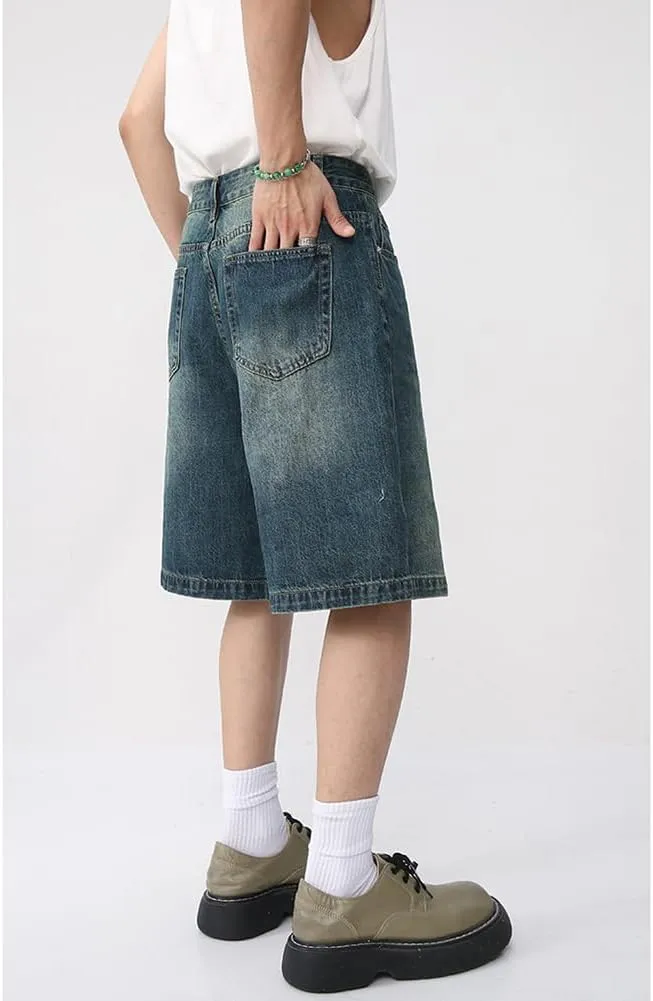 Baggy Jean Shorts for Men Casual Retro Loose Fit Denim Shorts