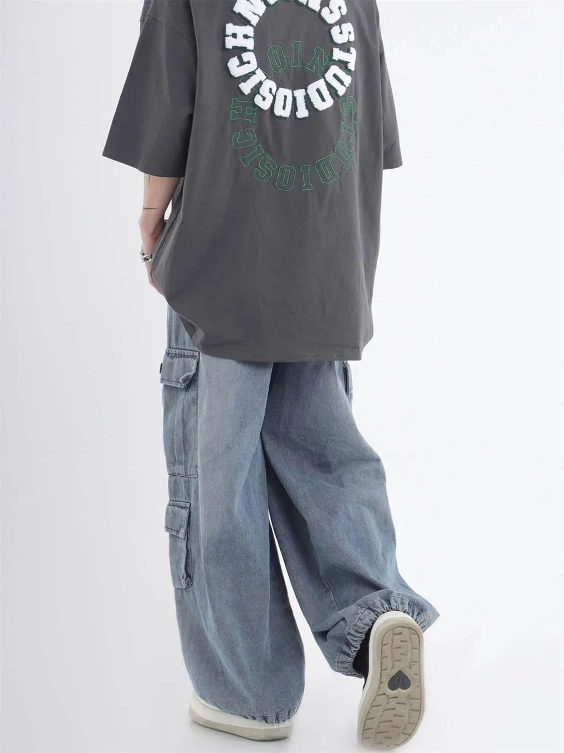 Baggy Jeans for Women Mens Grunge Wide Leg Cargo Jeans Y2K Emo Pants Parachute Streetwear Vintage Drawstring Pants