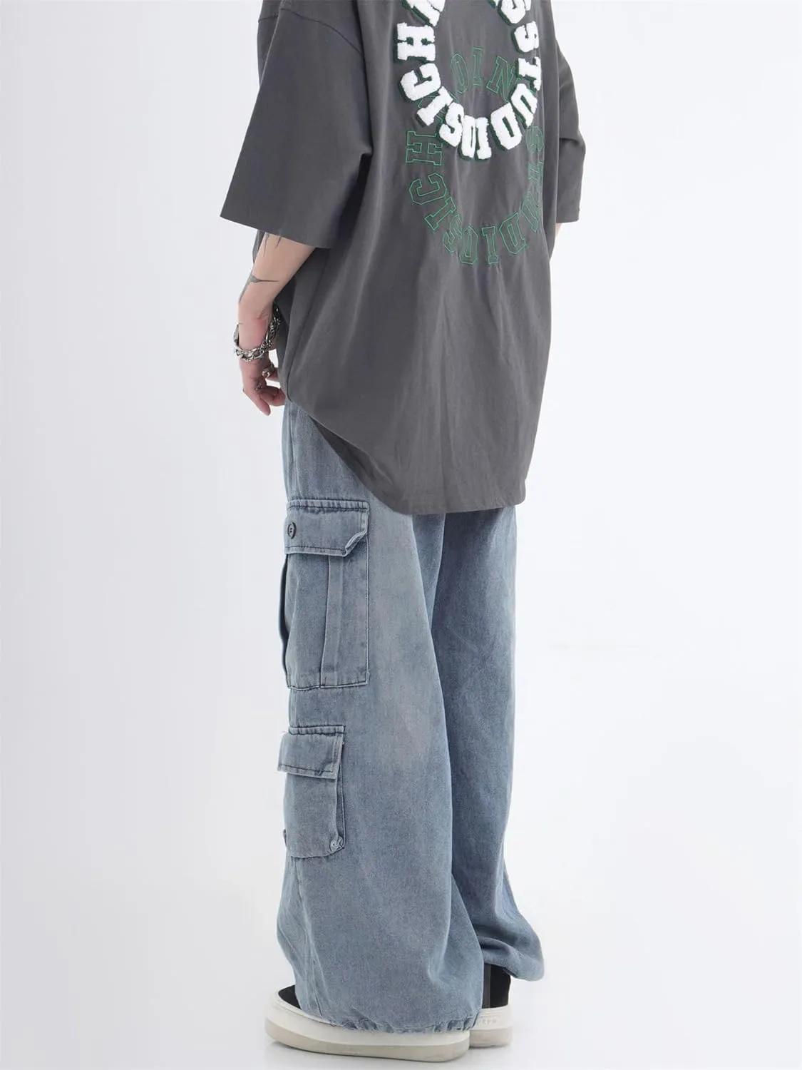 Baggy Jeans for Women Mens Grunge Wide Leg Cargo Jeans Y2K Emo Pants Parachute Streetwear Vintage Drawstring Pants