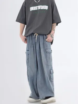 Baggy Jeans for Women Mens Grunge Wide Leg Cargo Jeans Y2K Emo Pants Parachute Streetwear Vintage Drawstring Pants