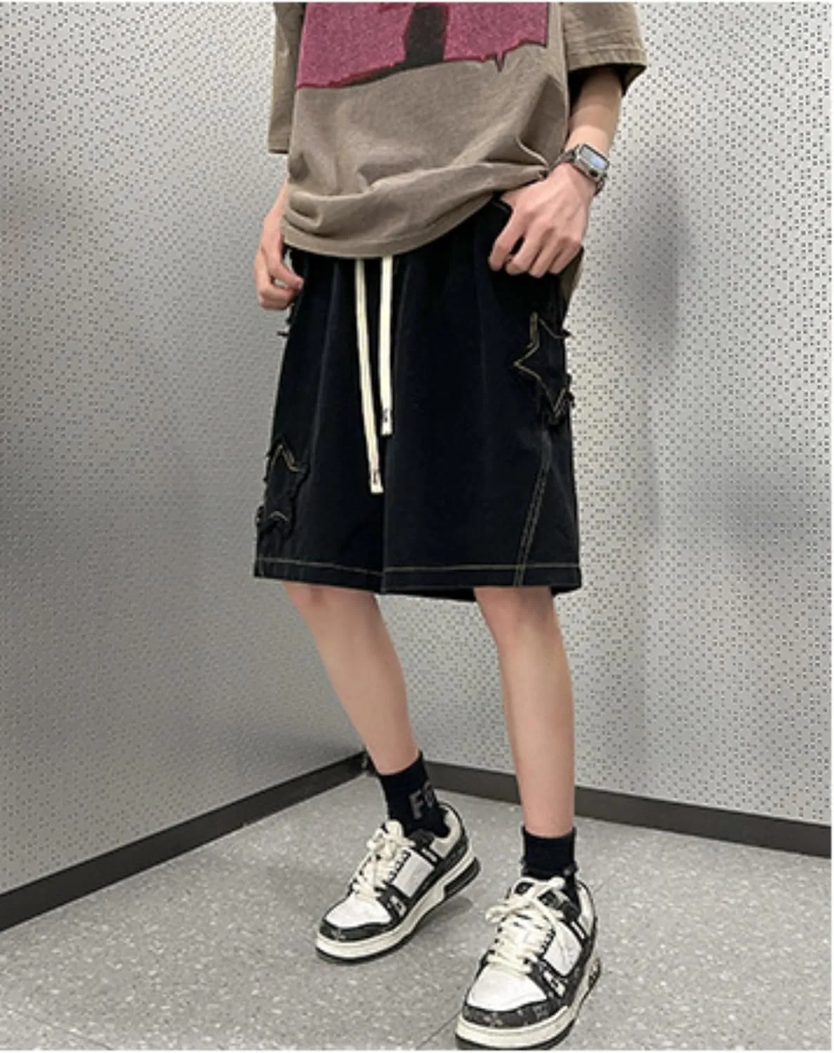Baggy Jorts Y2K - Unisex Wash Star Jean Shorts Men Mid Thigh Denim Shorts Women, Casual Loose Fit Streetwear