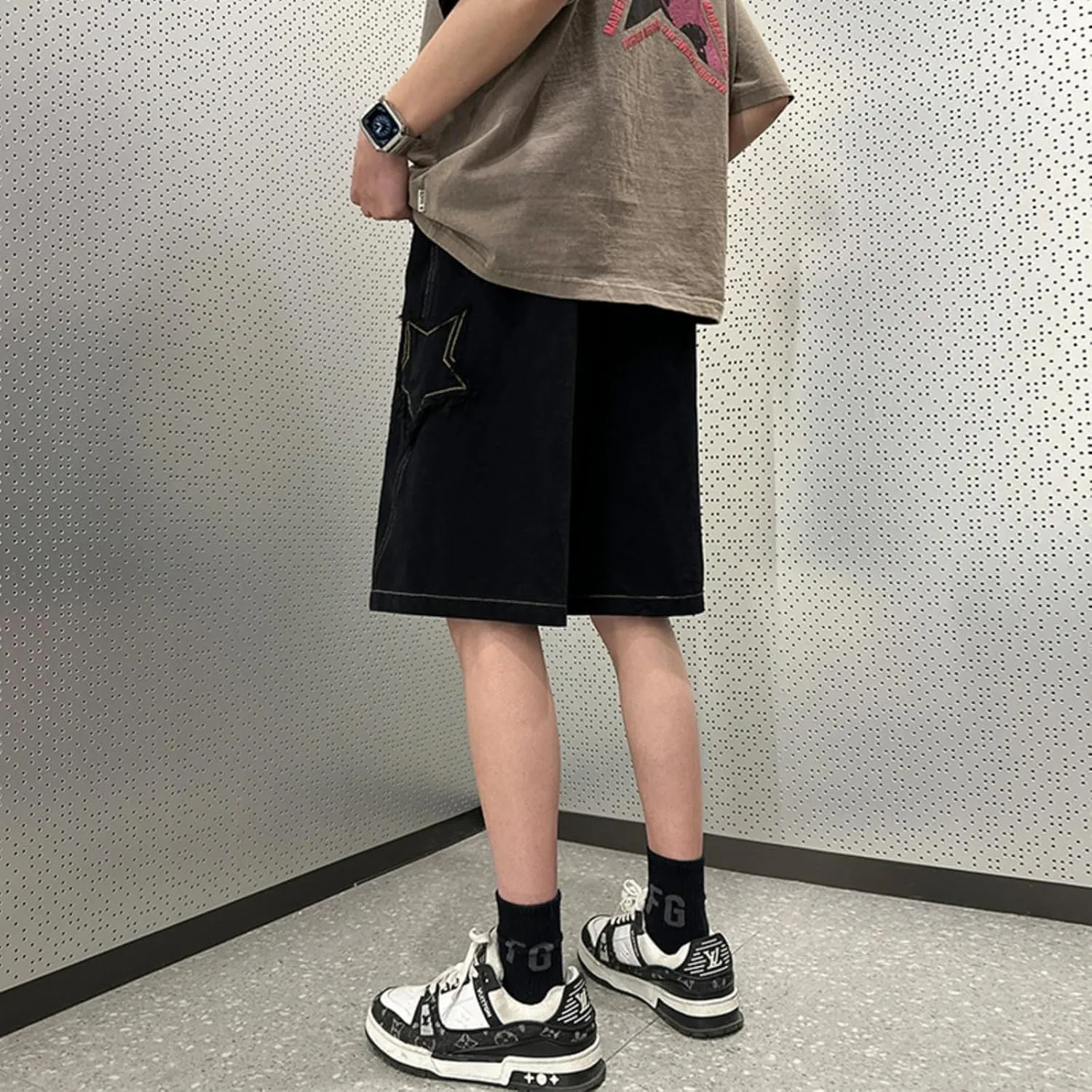 Baggy Jorts Y2K - Unisex Wash Star Jean Shorts Men Mid Thigh Denim Shorts Women, Casual Loose Fit Streetwear