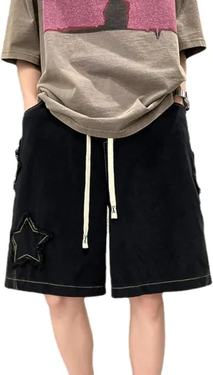 Baggy Jorts Y2K - Unisex Wash Star Jean Shorts Men Mid Thigh Denim Shorts Women, Casual Loose Fit Streetwear
