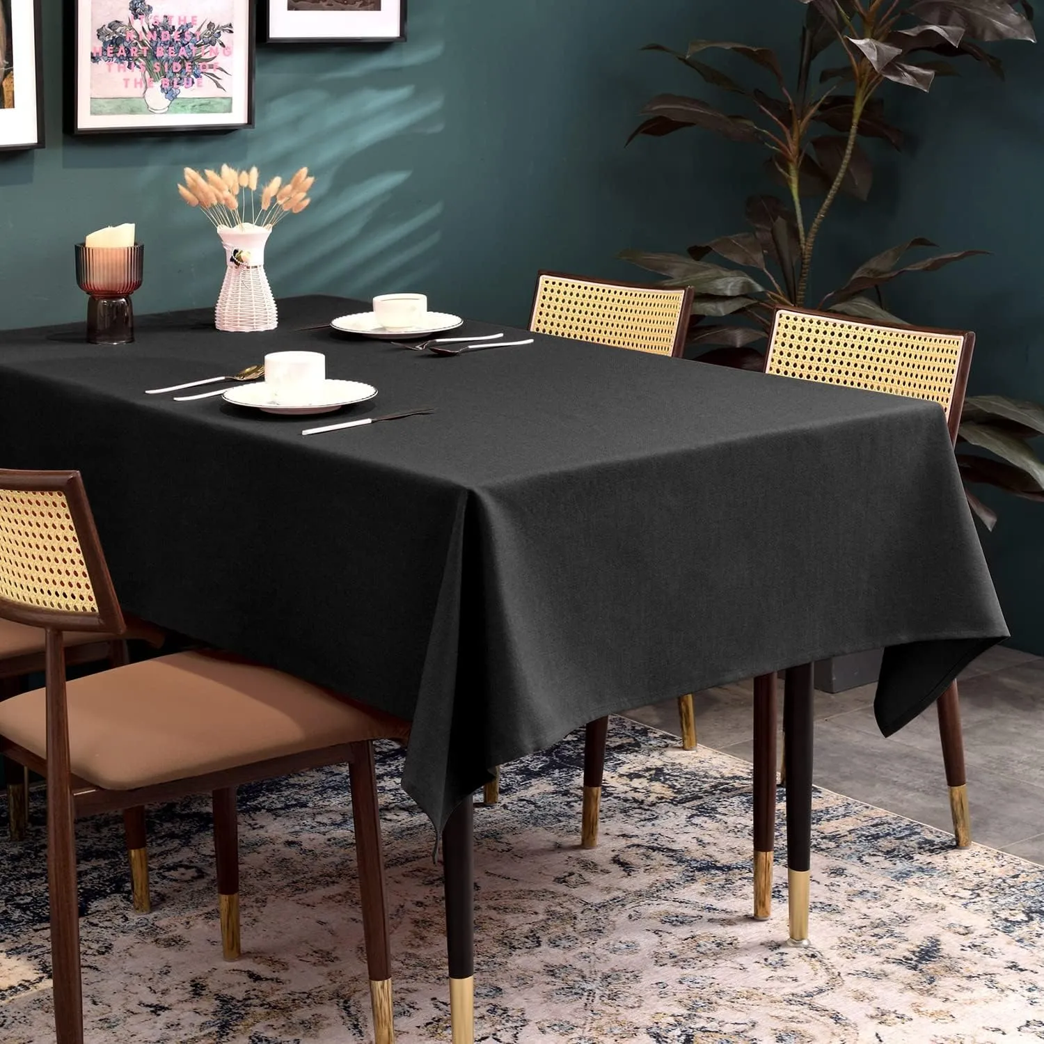 BALCONY & FALCON Table Cloth for 6 Foot Rectangle Tables – Waterproof, Wrinkle-Free Farmhouse Tablecloth for Dining, Kitchen, Wedding, Baby Shower & Holiday Gatherings (Black, 57" x 118")