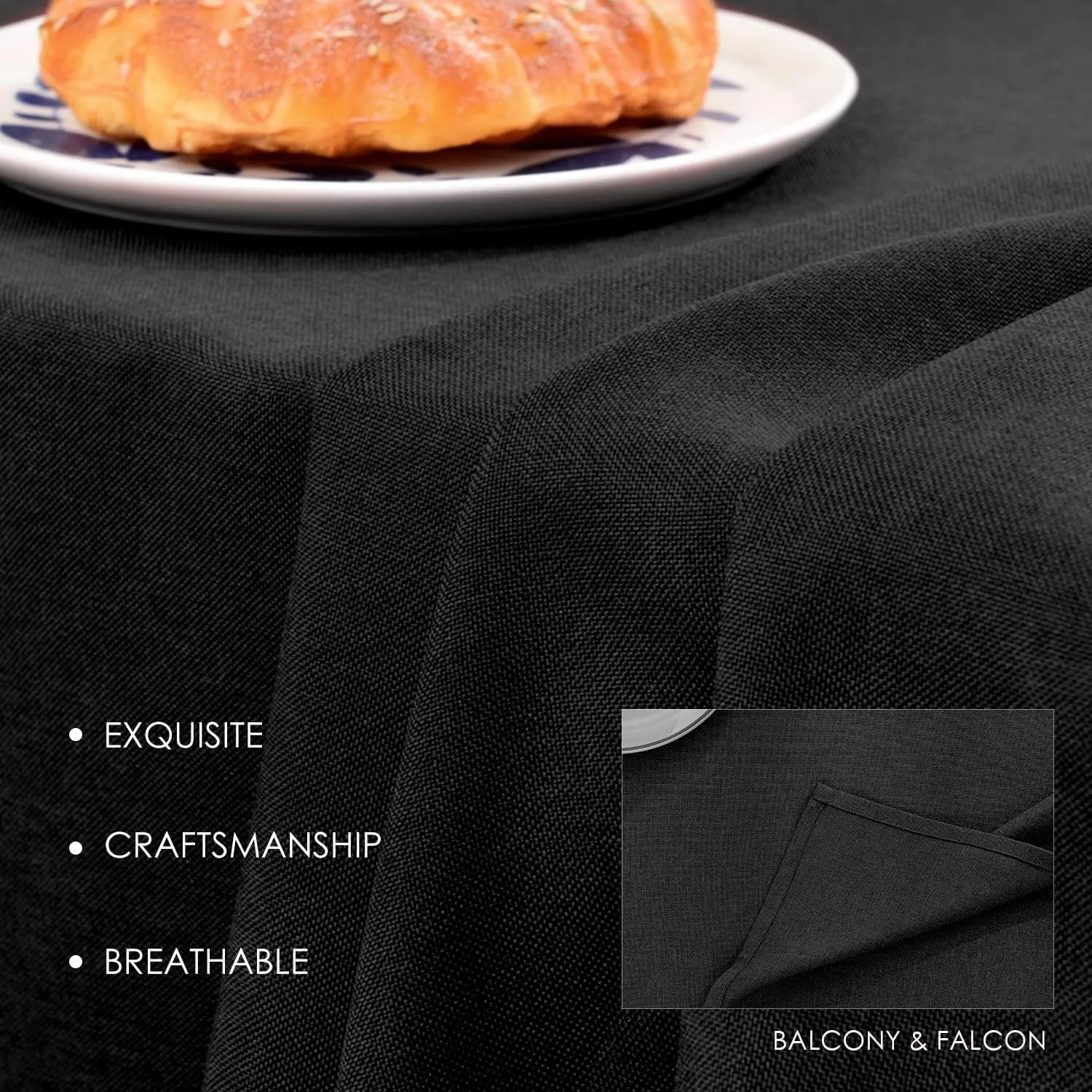 BALCONY & FALCON Table Cloth for 6 Foot Rectangle Tables – Waterproof, Wrinkle-Free Farmhouse Tablecloth for Dining, Kitchen, Wedding, Baby Shower & Holiday Gatherings (Black, 57" x 118")
