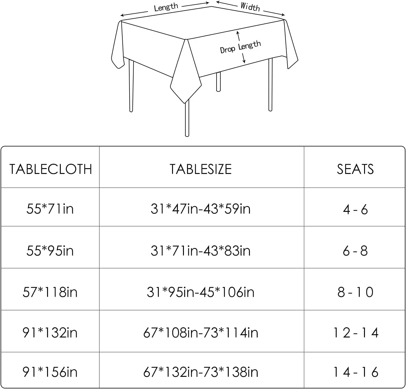 BALCONY & FALCON Table Cloth for 6 Foot Rectangle Tables – Waterproof, Wrinkle-Free Farmhouse Tablecloth for Dining, Kitchen, Wedding, Baby Shower & Holiday Gatherings (Black, 57" x 118")
