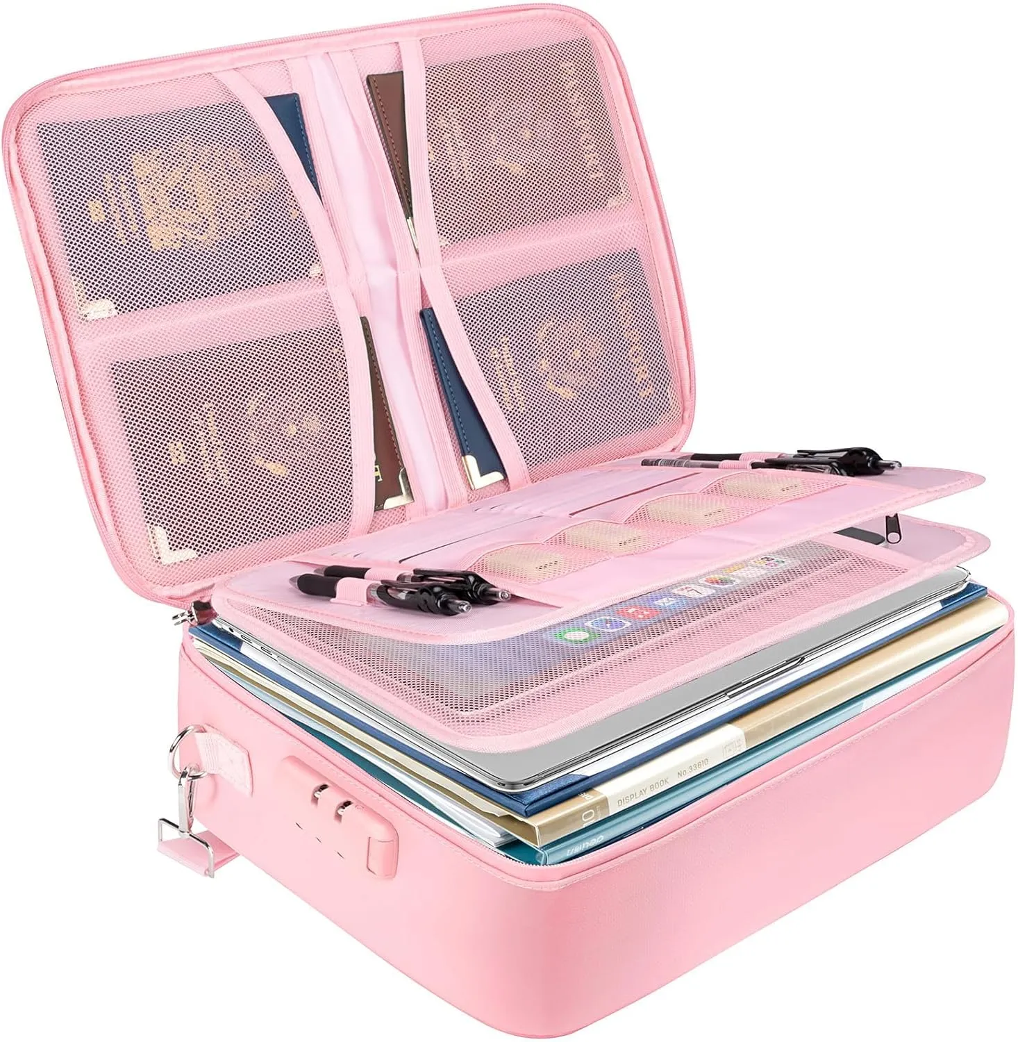 BALEINE Fireproof Document Box with Lock, Portable Fireproof Document Bag Waterproof Fire Proof File Boxes for Documents, File Organizer Box for Important Paperwork (Pink, 15''x11''x4'')