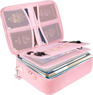 BALEINE Fireproof Document Box with Lock, Portable Fireproof Document Bag Waterproof Fire Proof File Boxes for Documents, File Organizer Box for Important Paperwork (Pink, 15''x11''x4'')