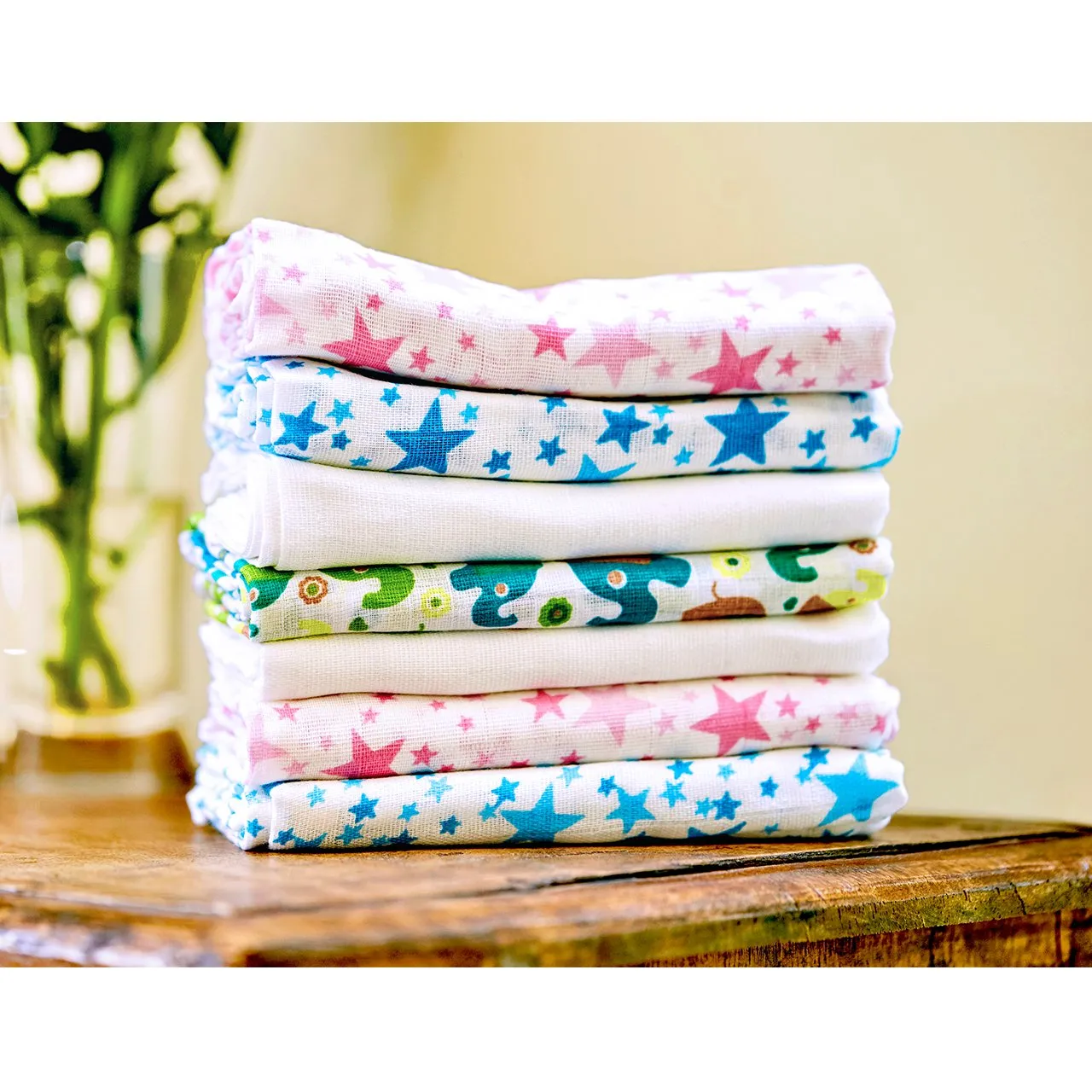 Bambino Mio, Extra Large Muslin Squares, 47in x 47in, Pink Stars, 2 Pack