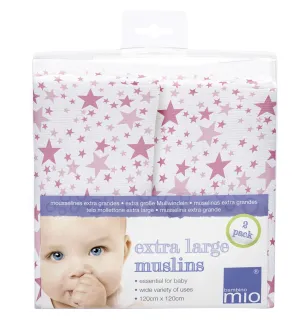 Bambino Mio, Extra Large Muslin Squares, 47in x 47in, Pink Stars, 2 Pack