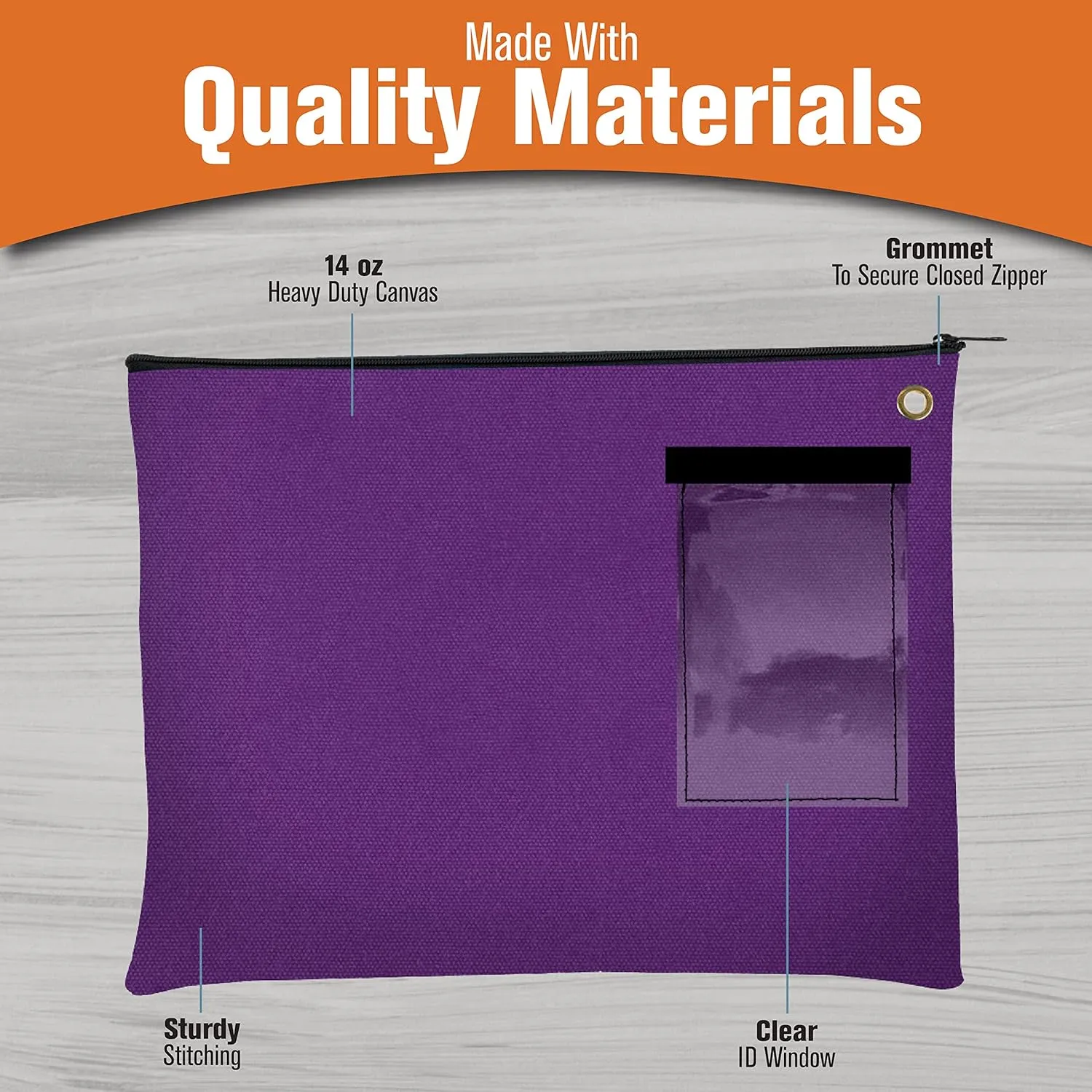 BankSupplies Canvas Interoffice Mailer, 14 oz. - 14W x 11H - Purple - Transit Bag - Large Zipper Bag with Grommet - Use with Padlock or Zip Tie for Security - Interoffice Mail Bag