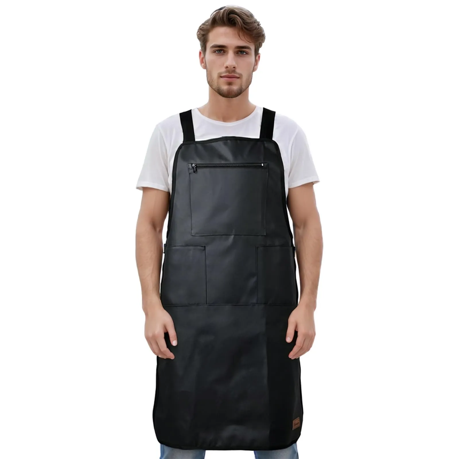 Barber Apron Hair Stylists Tools Apron Professional Waterproof Haircutting Apron with 3 Pockets, Black Universal