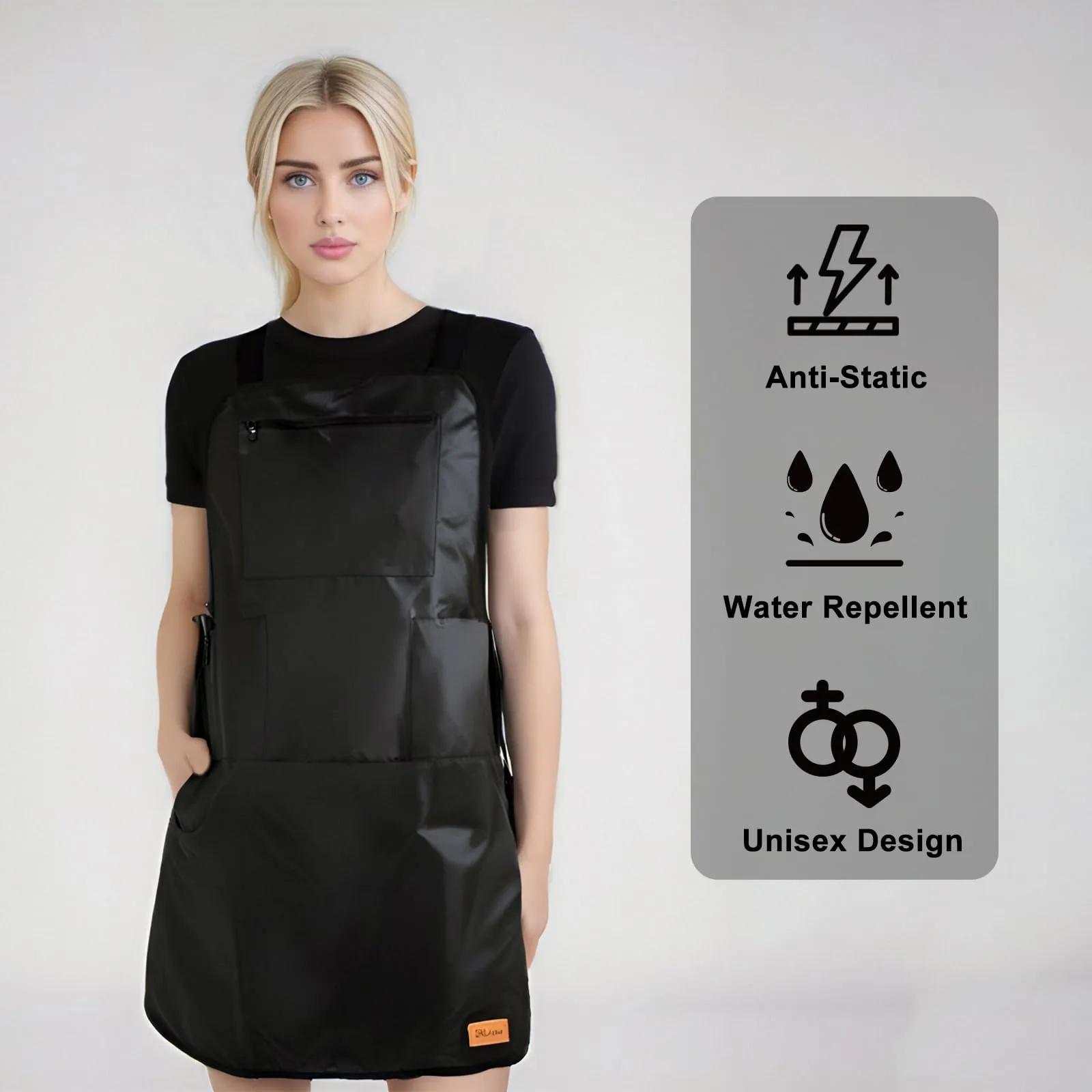 Barber Apron Hair Stylists Tools Apron Professional Waterproof Haircutting Apron with 3 Pockets, Black Universal