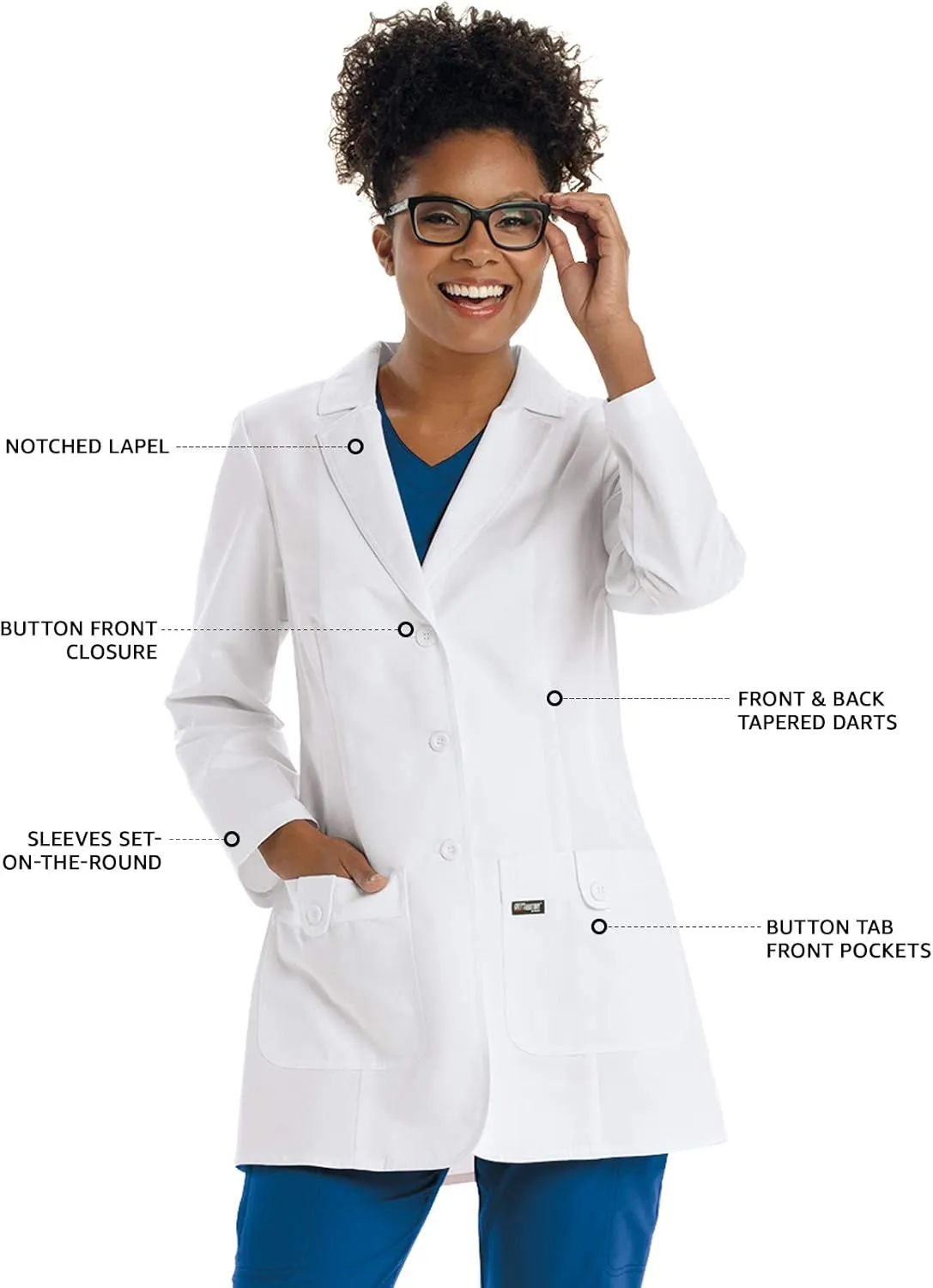 BARCO Grey's Anatomy Scrubs - Hannah Lab Coat for Women, Professional Mid-Length Long Sleeve 31.5" Lab Coat