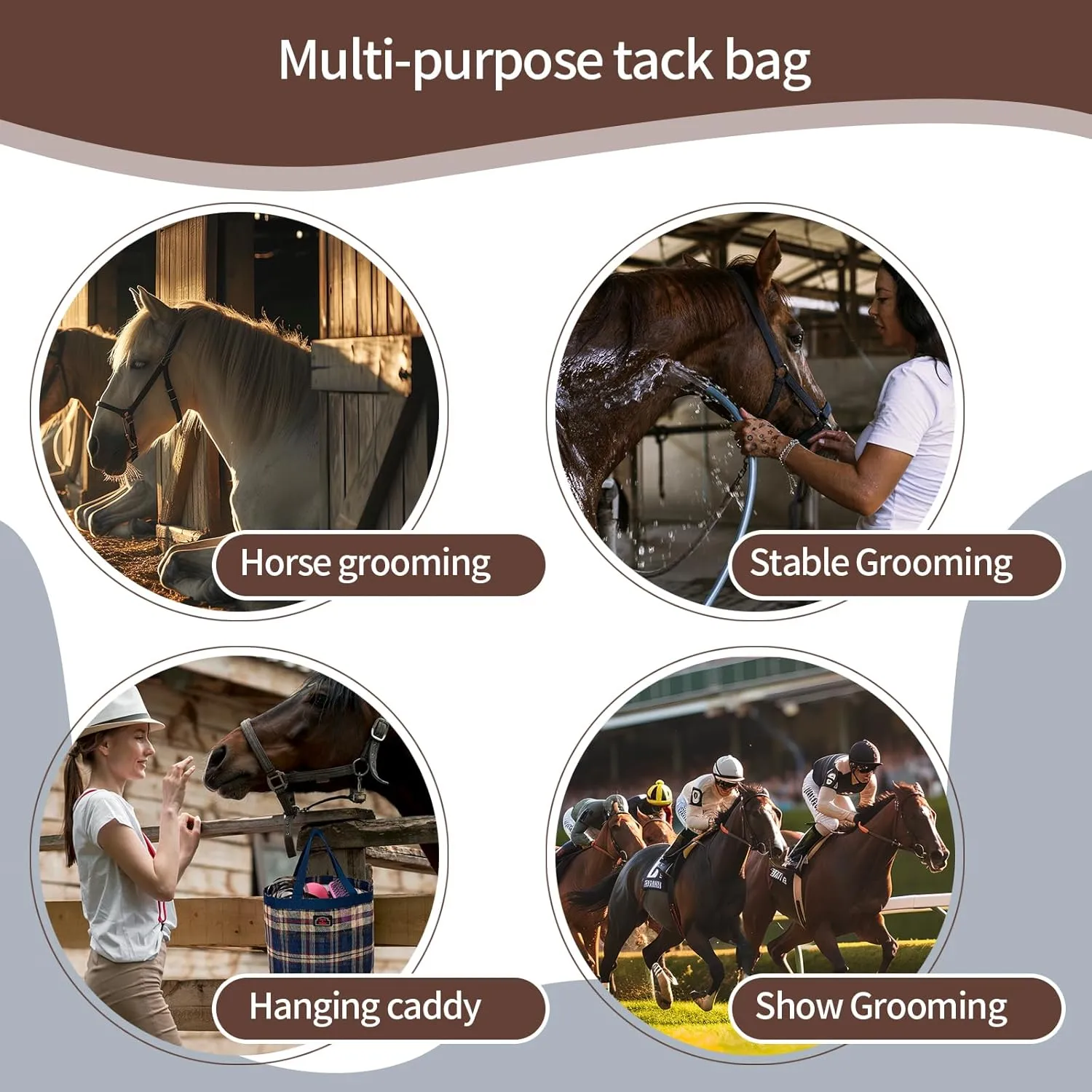 BARN & STABLE Breathable & Waterproof Mesh Horse Grooming Bag with 8 Pockets Tear-resistant Grooming Tote for Horse Grooming Caddy Bag Organizer to Secure Items (Purple)