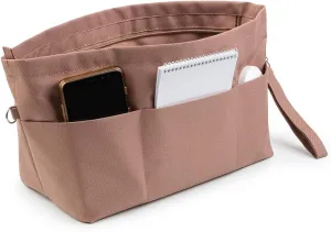 BARVEN Purse Oxford Organizer Insert for Handbag Repels Dirt Sturdy Durable Bag Organizer with Zipper 10 Pockets for Speedy and Neverfull (Beige, Large)
