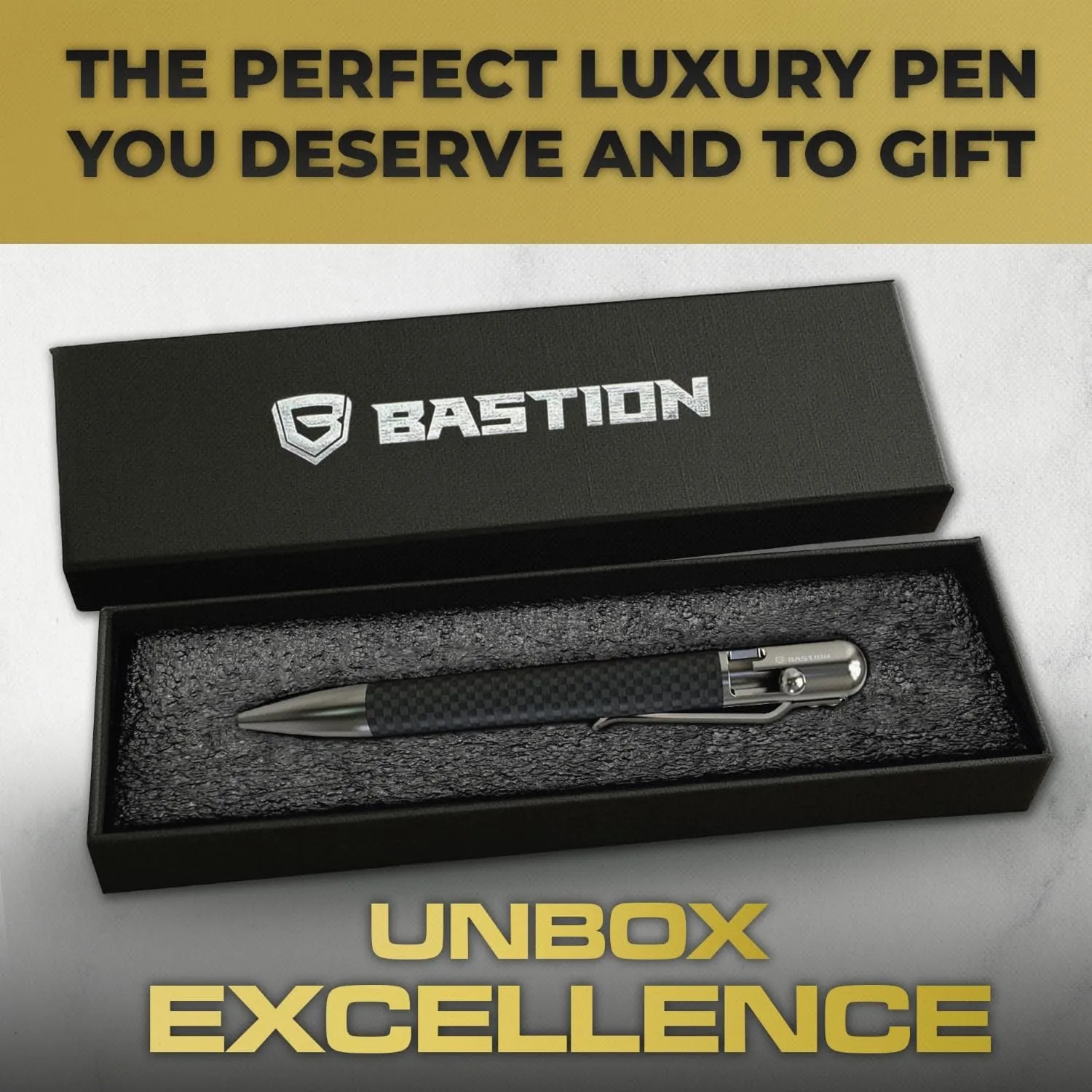 BASTION® Luxury Carbon Fiber Bolt Action Pen, Durable Professional Ballpoint Pen for Travel, School and Work Birthday Gift Idea - Stainless Steel