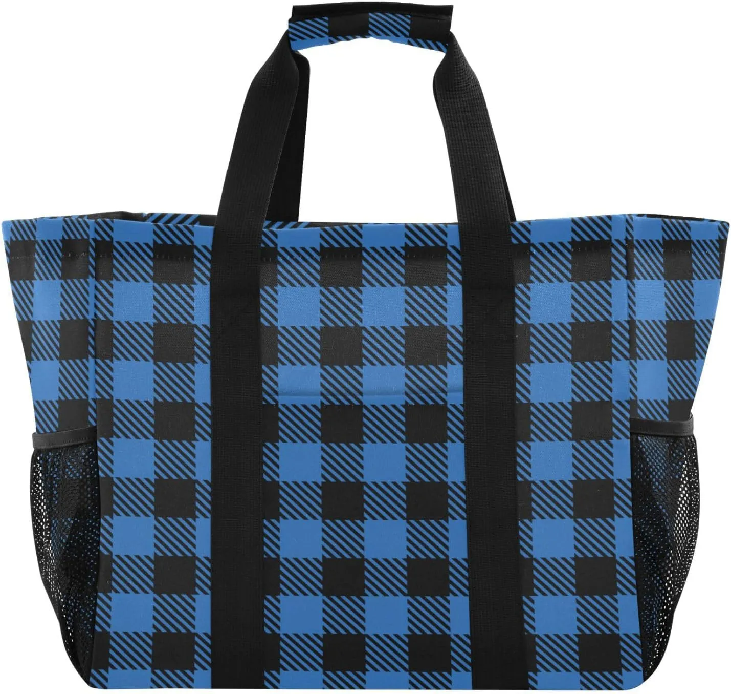 Beach Bag for Women Buffalo Plaid Check Red Sandproof Pool Bags Large Canvas Tote Bag with Pocket for Pool Travel Gym Beach