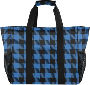 Beach Bag for Women Buffalo Plaid Check Red Sandproof Pool Bags Large Canvas Tote Bag with Pocket for Pool Travel Gym Beach