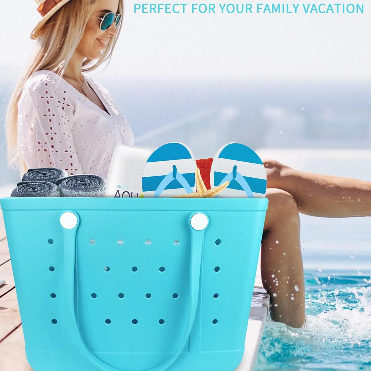 Beach Tote Bag for Women, Rubber Beach Bag Waterproof Sandproof, Extra Large EVA Tote Bag Boat Bag