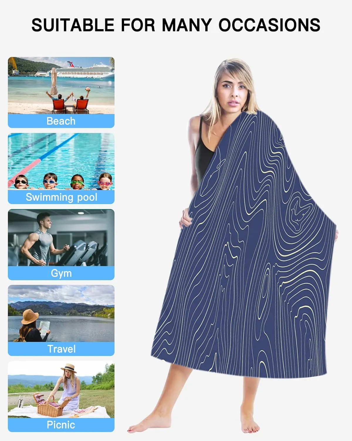 Beach Towel for Kids Adults, Abstract Style Purple Simple Line Mountain Range Extra Large Towels Blanket Picnic Blanket Swim Pool Towel Soft Beach Towels Travel Beach Towel 35x71in