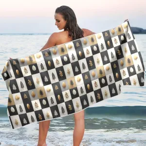 Beach Towel Luxurious Leaf Pattern Print Oversized Thin 30x60 in Quick Dry Sandproof Beach Blanket with Storage Bag