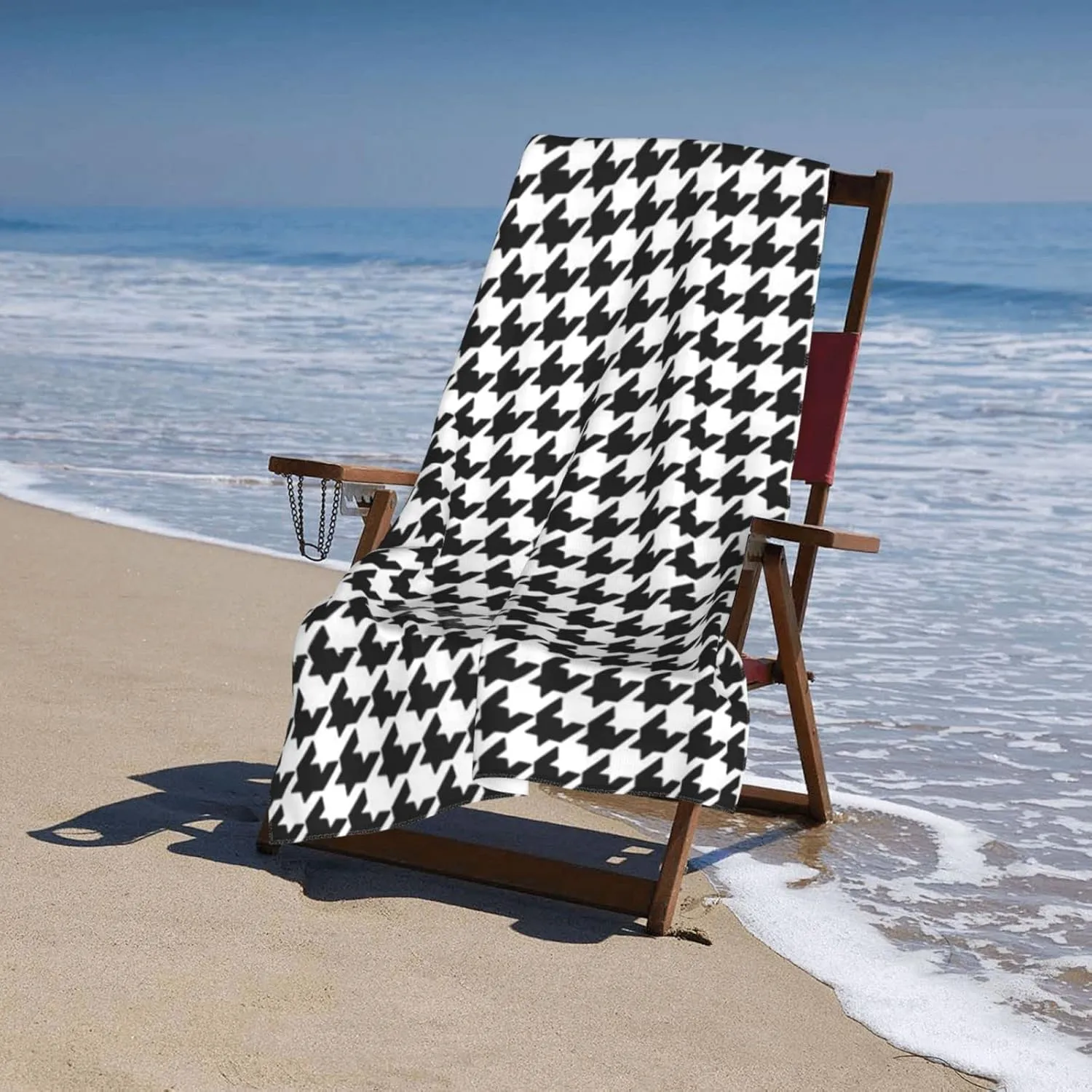 Beach Towels Black and White Houndstooth Bath Towels Super Soft Highly Absorbent Fast Drying Multipurpose Use for Bathroom Shower Sports Gym Camping Surfing Swimming