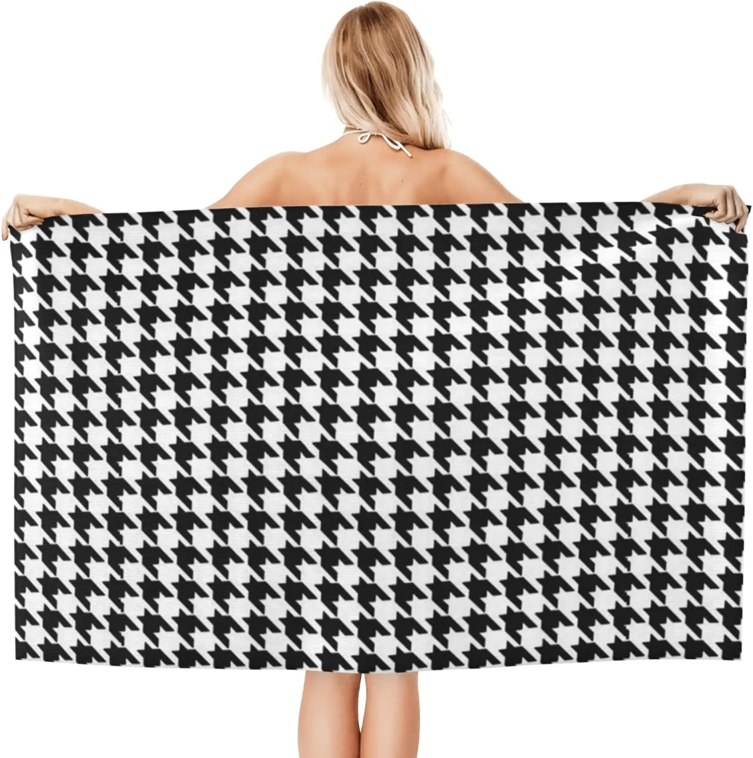 Beach Towels Black and White Houndstooth Bath Towels Super Soft Highly Absorbent Fast Drying Multipurpose Use for Bathroom Shower Sports Gym Camping Surfing Swimming