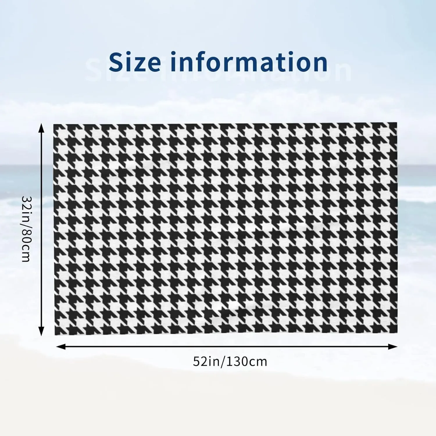 Beach Towels Black and White Houndstooth Bath Towels Super Soft Highly Absorbent Fast Drying Multipurpose Use for Bathroom Shower Sports Gym Camping Surfing Swimming