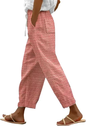 Beach Vacation s Women's Pants Pants Linen Outfit (Orange, XL)