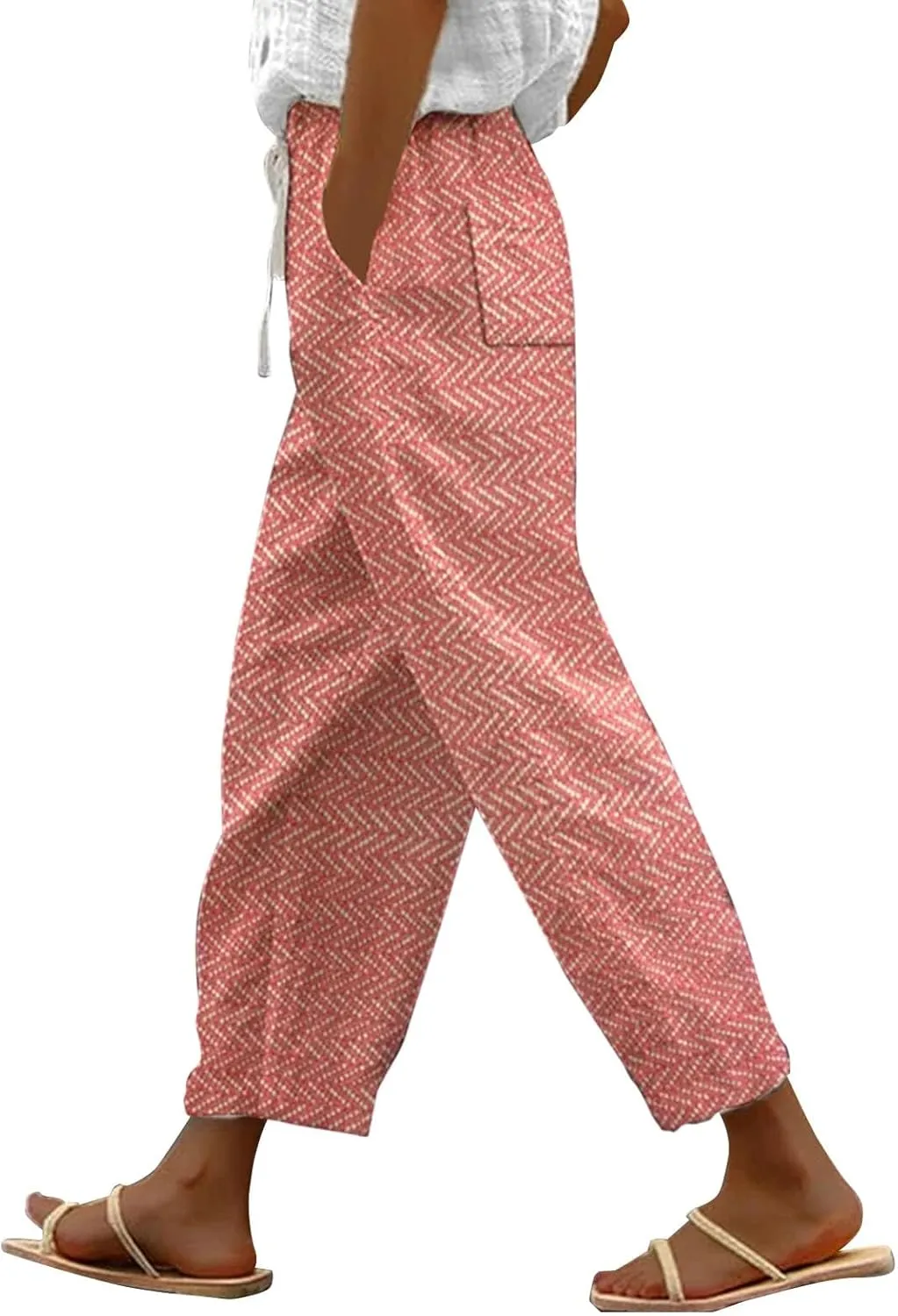 Beach Vacation s Women's Pants Pants Linen Outfit (Orange, XL)